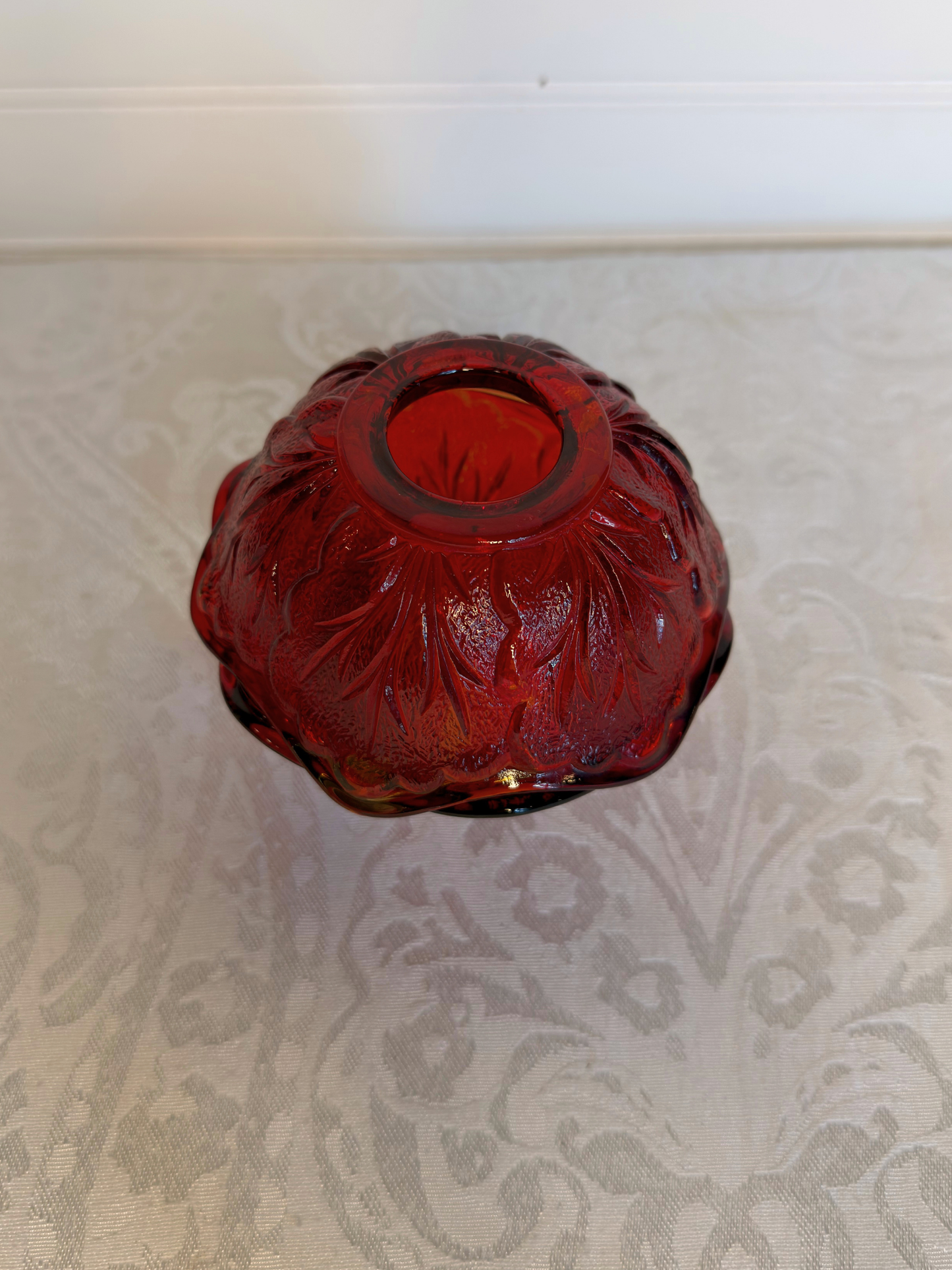 Ruby Red Indiana Glass Pebble Leaf Fairy Lamp