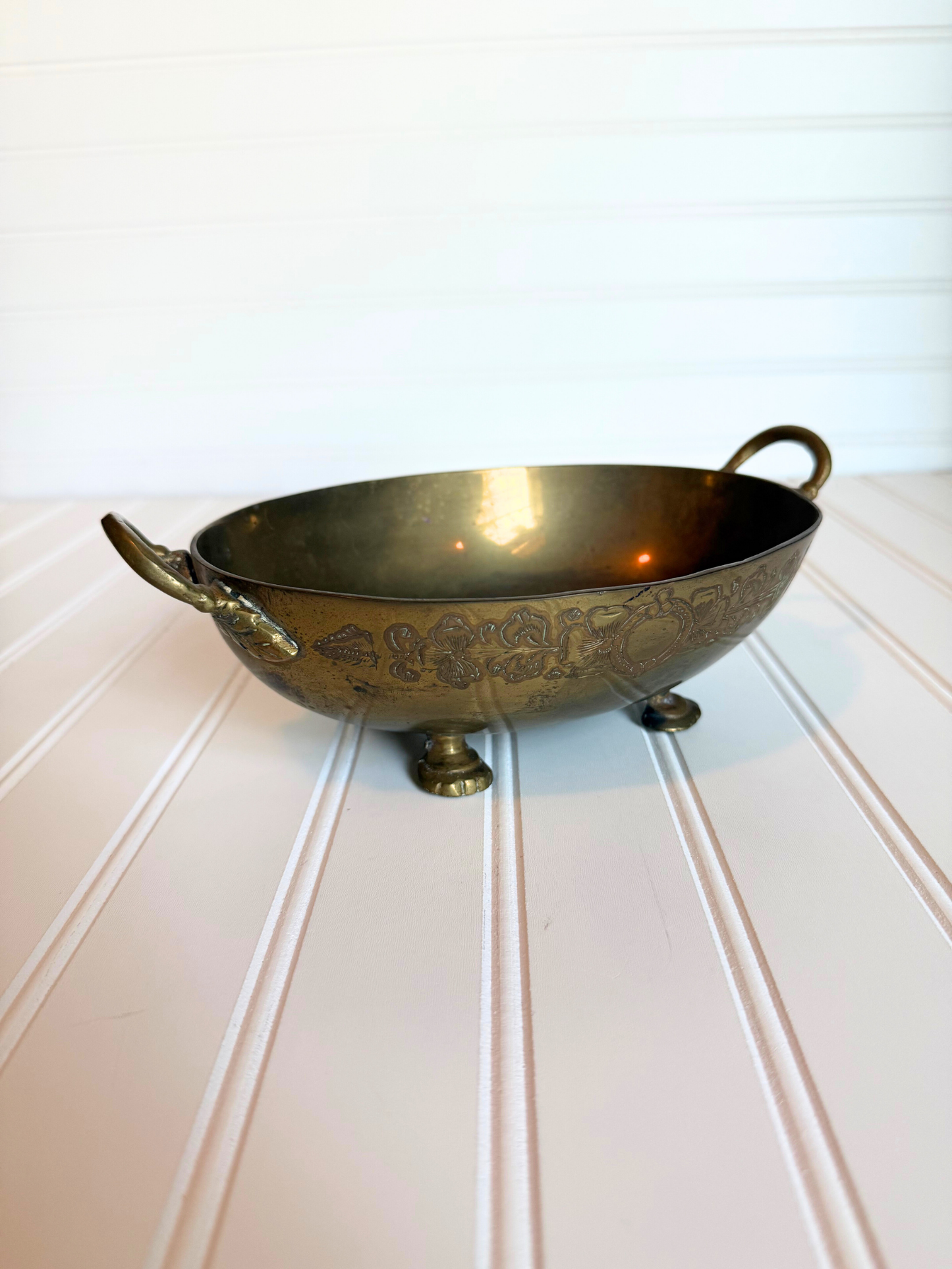 Floral Etched Brass Catchall