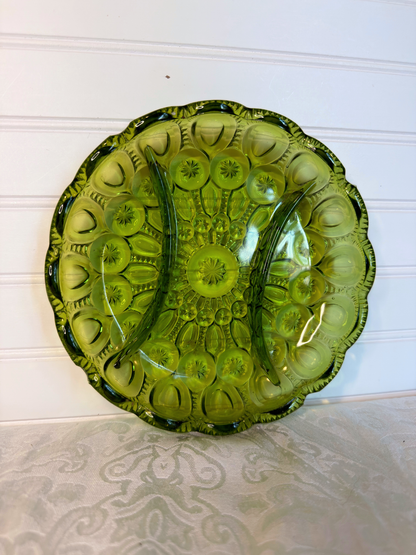 Green & Amber Divided Glass Dish