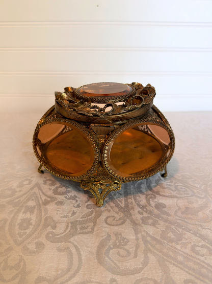 Ormolu & Pink Glass Jewelry Box