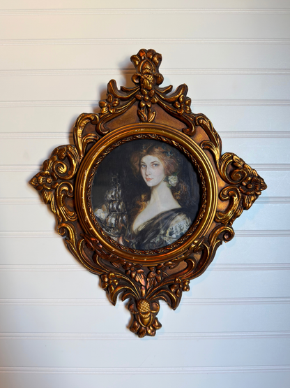 Framed Lady Holding a Ship Print