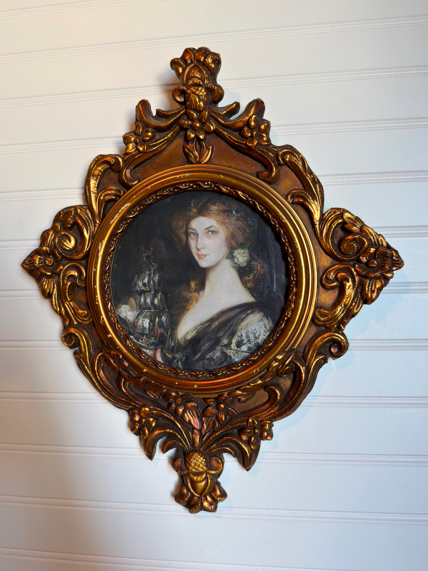 Framed Lady Holding a Ship Print