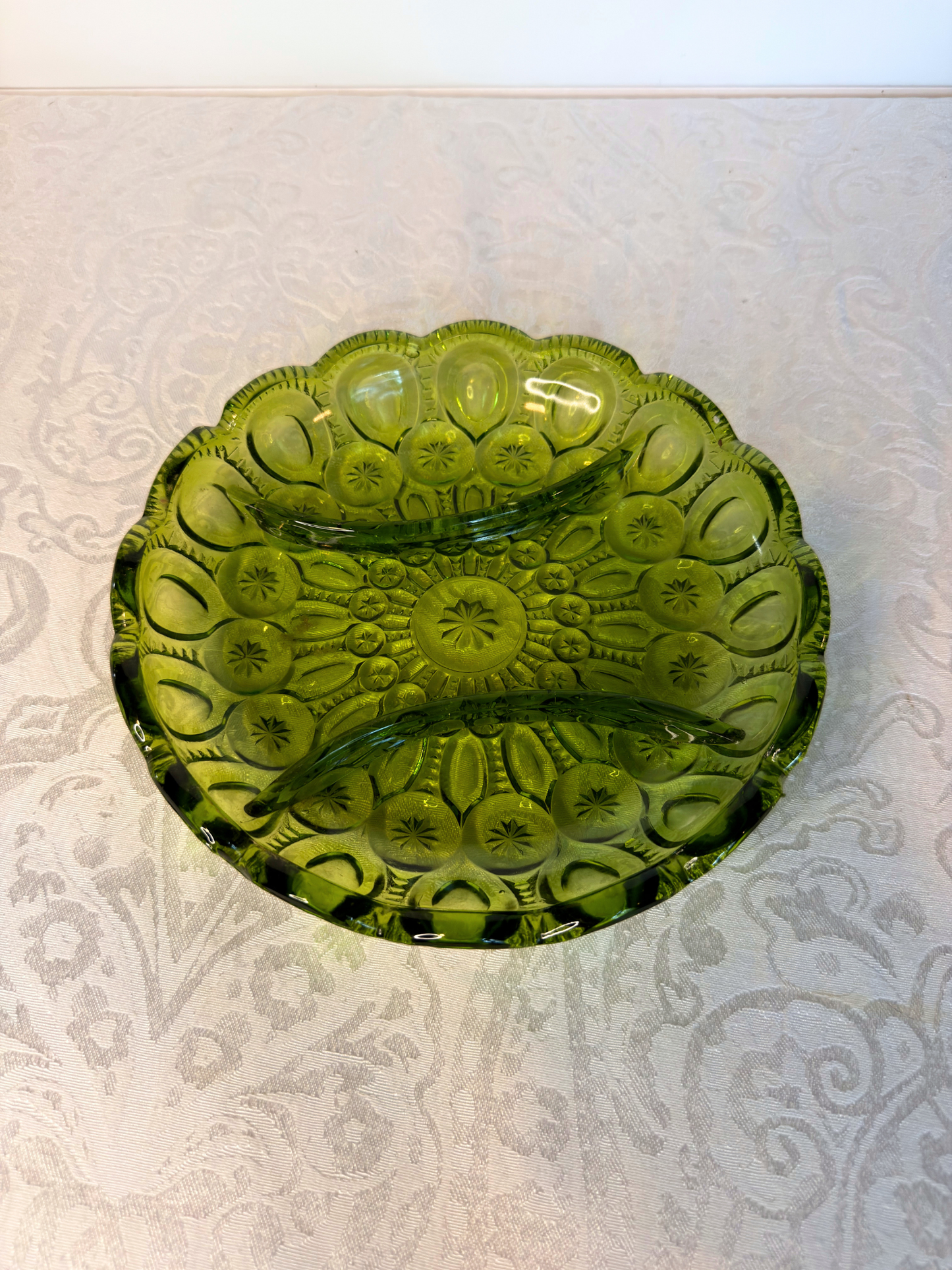 Green & Amber Divided Glass Dish