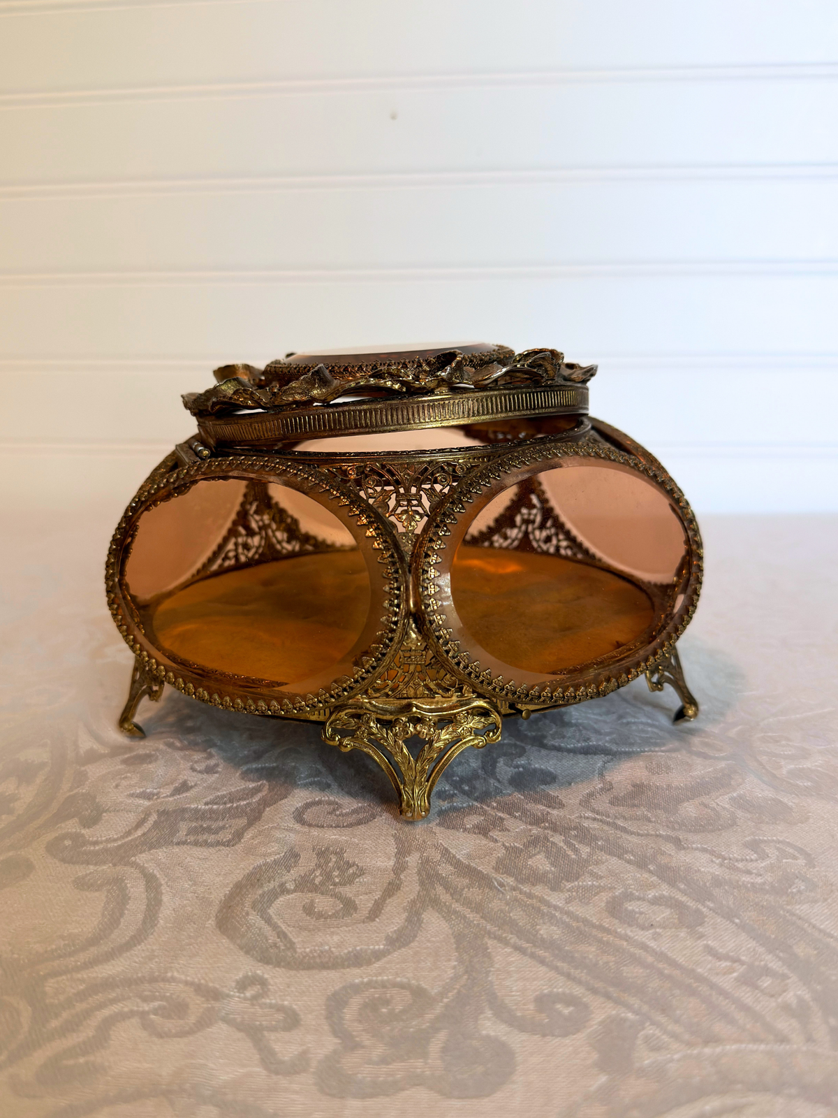Ormolu & Pink Glass Jewelry Box