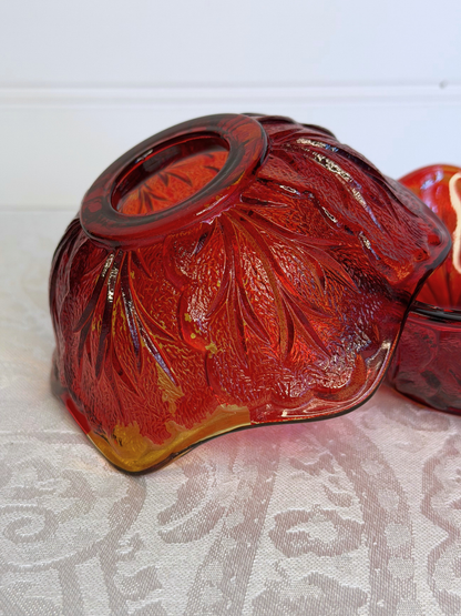 Ruby Red Indiana Glass Pebble Leaf Fairy Lamp