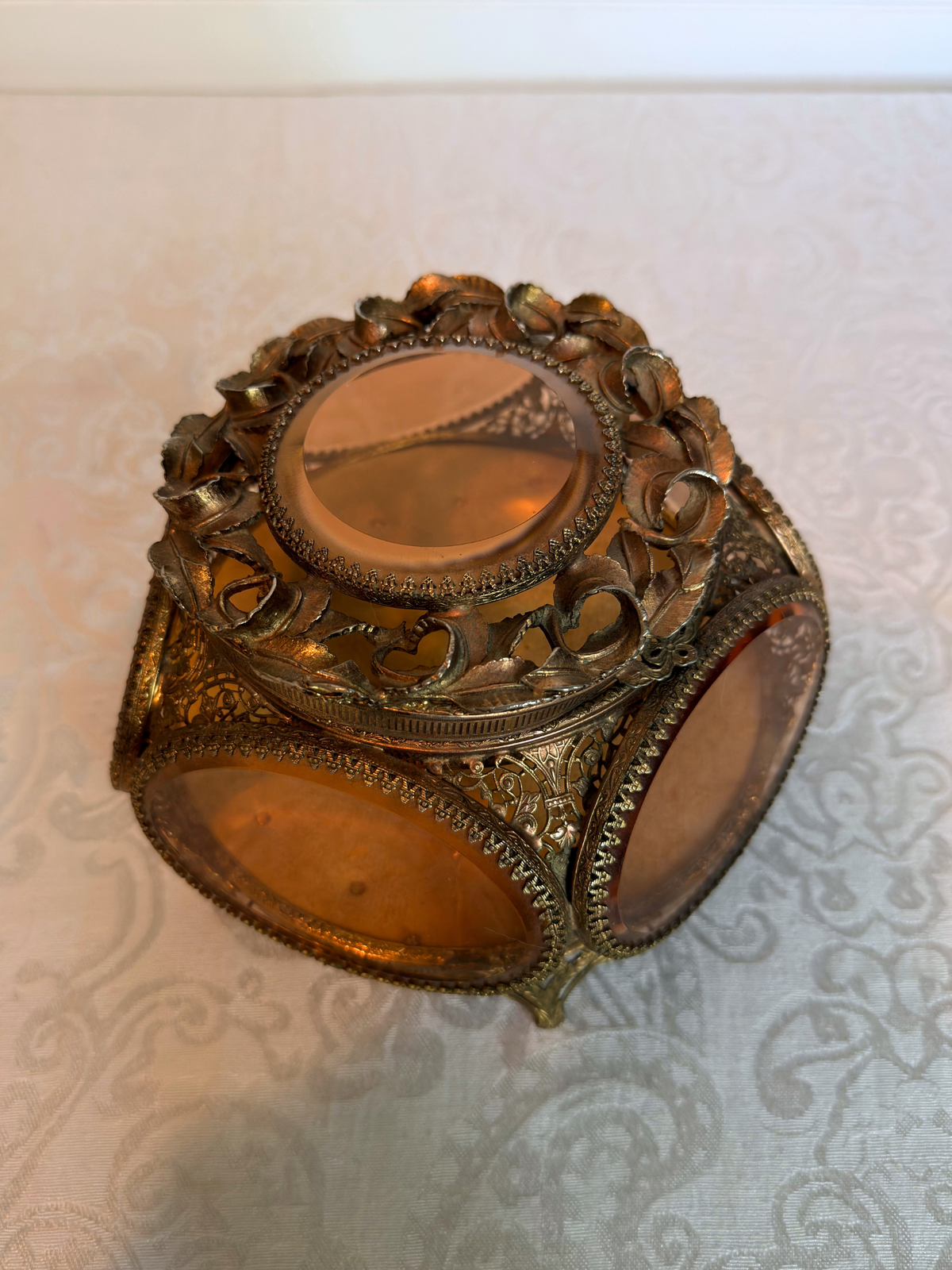 Ormolu & Pink Glass Jewelry Box