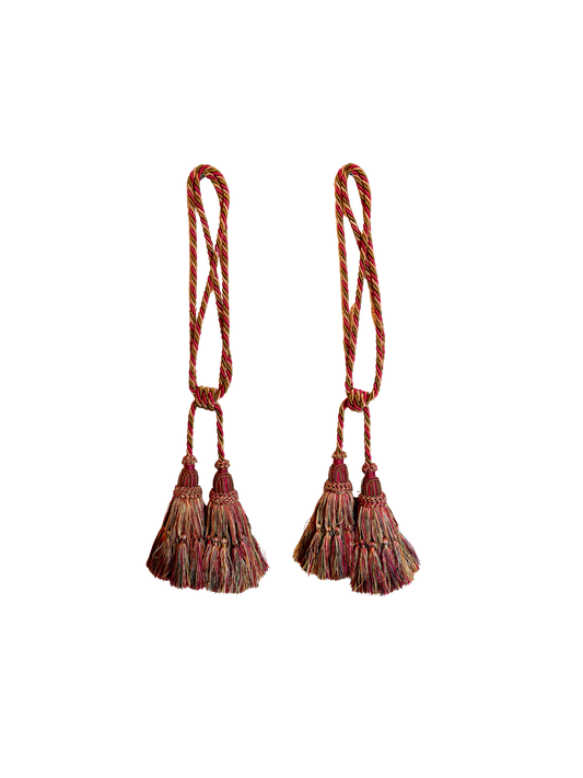 Pair of Dark Olive Green & Hot Pink Curtain Tieback Tassels
