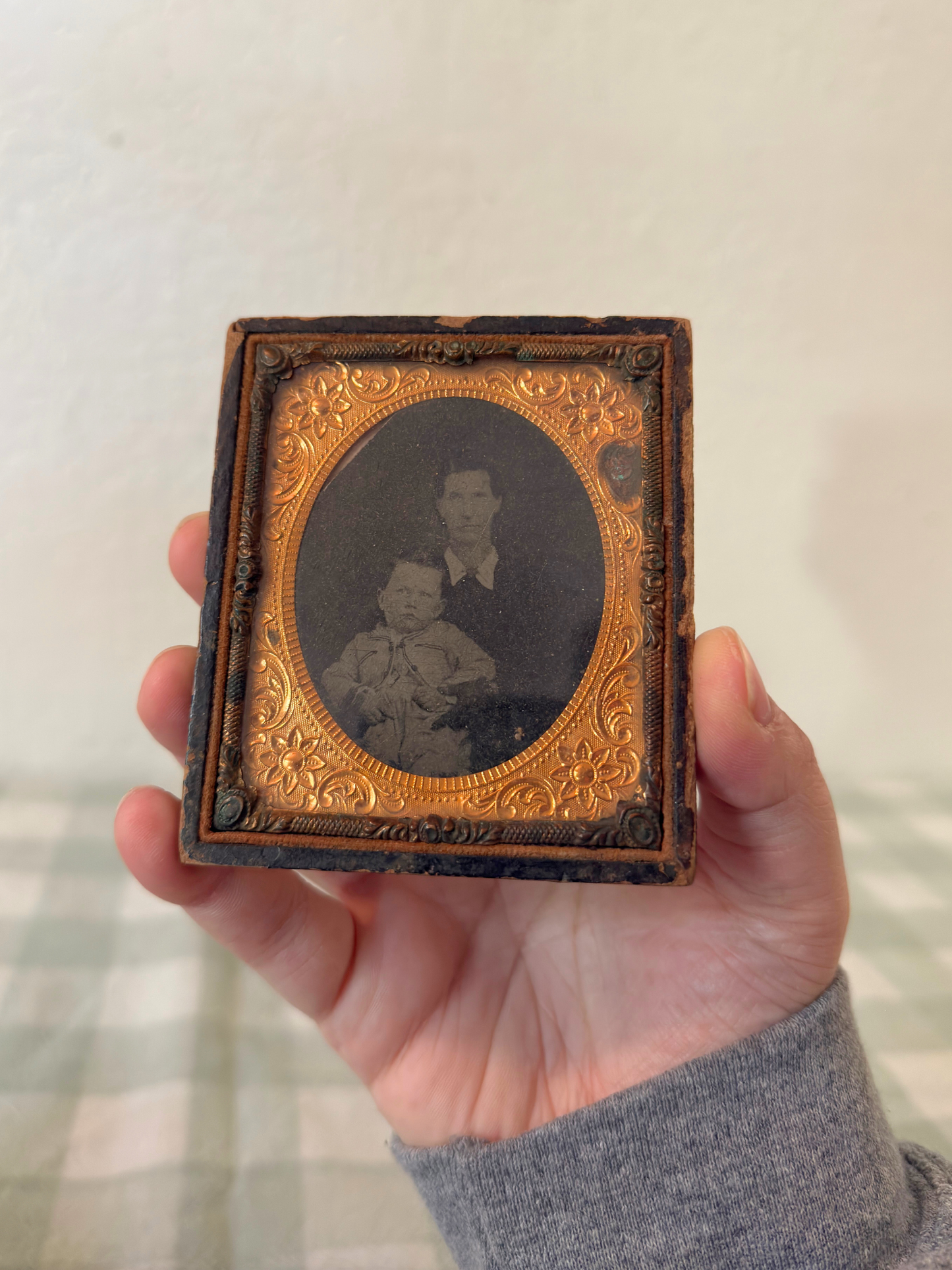 Antique Tintype Portrait of a Father & Son