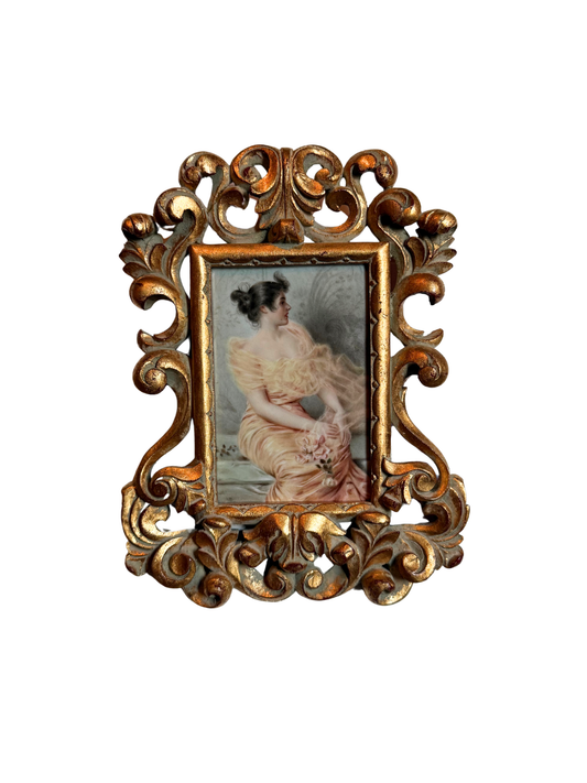Lady in Peach Dress Painting on Porcelain