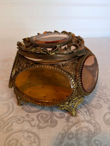Ormolu & Pink Glass Jewelry Box
