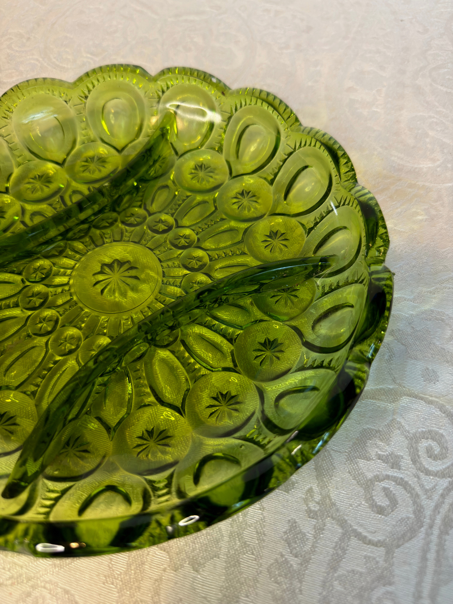 Green & Amber Divided Glass Dish