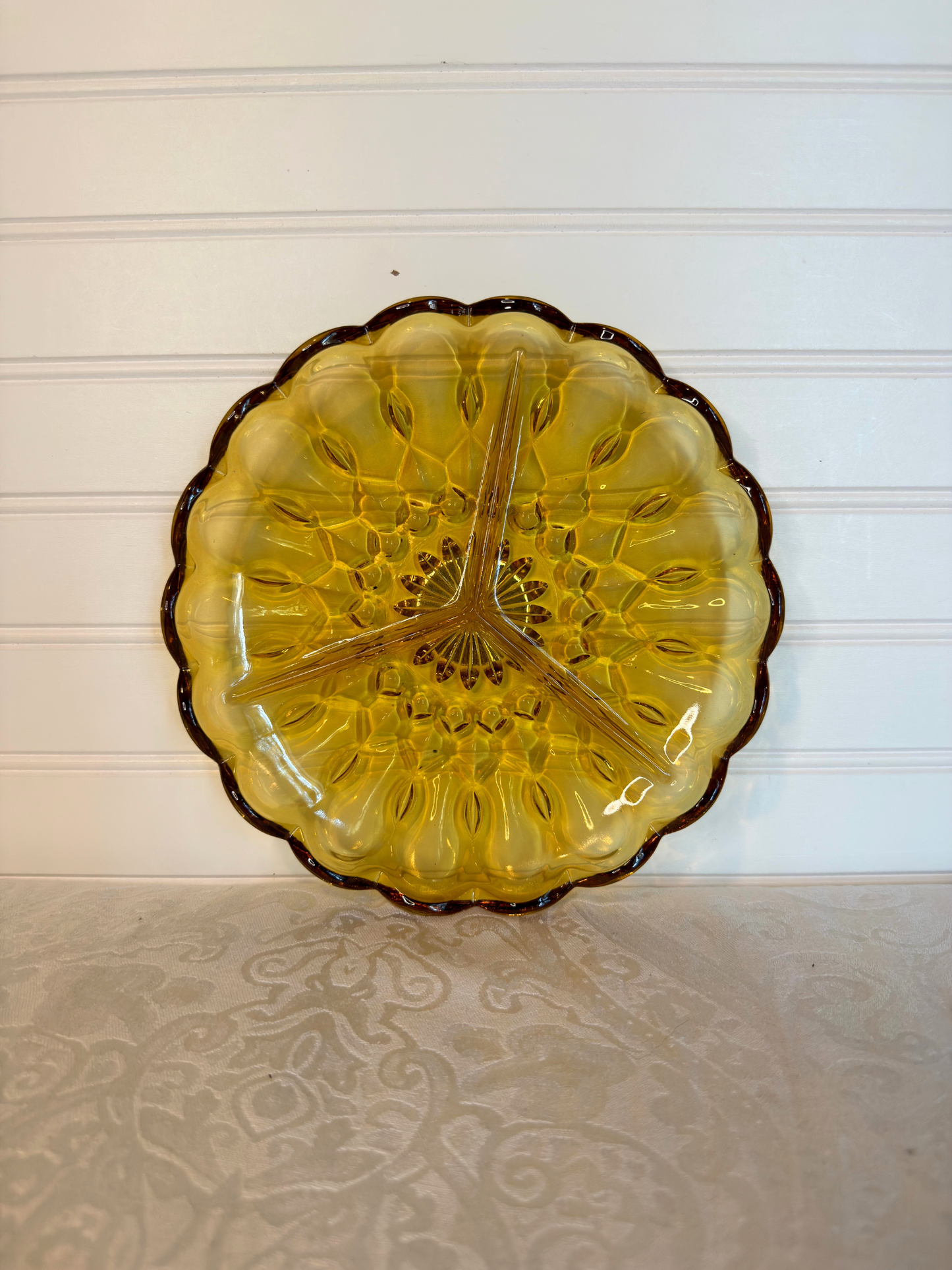 Green & Amber Divided Glass Dish