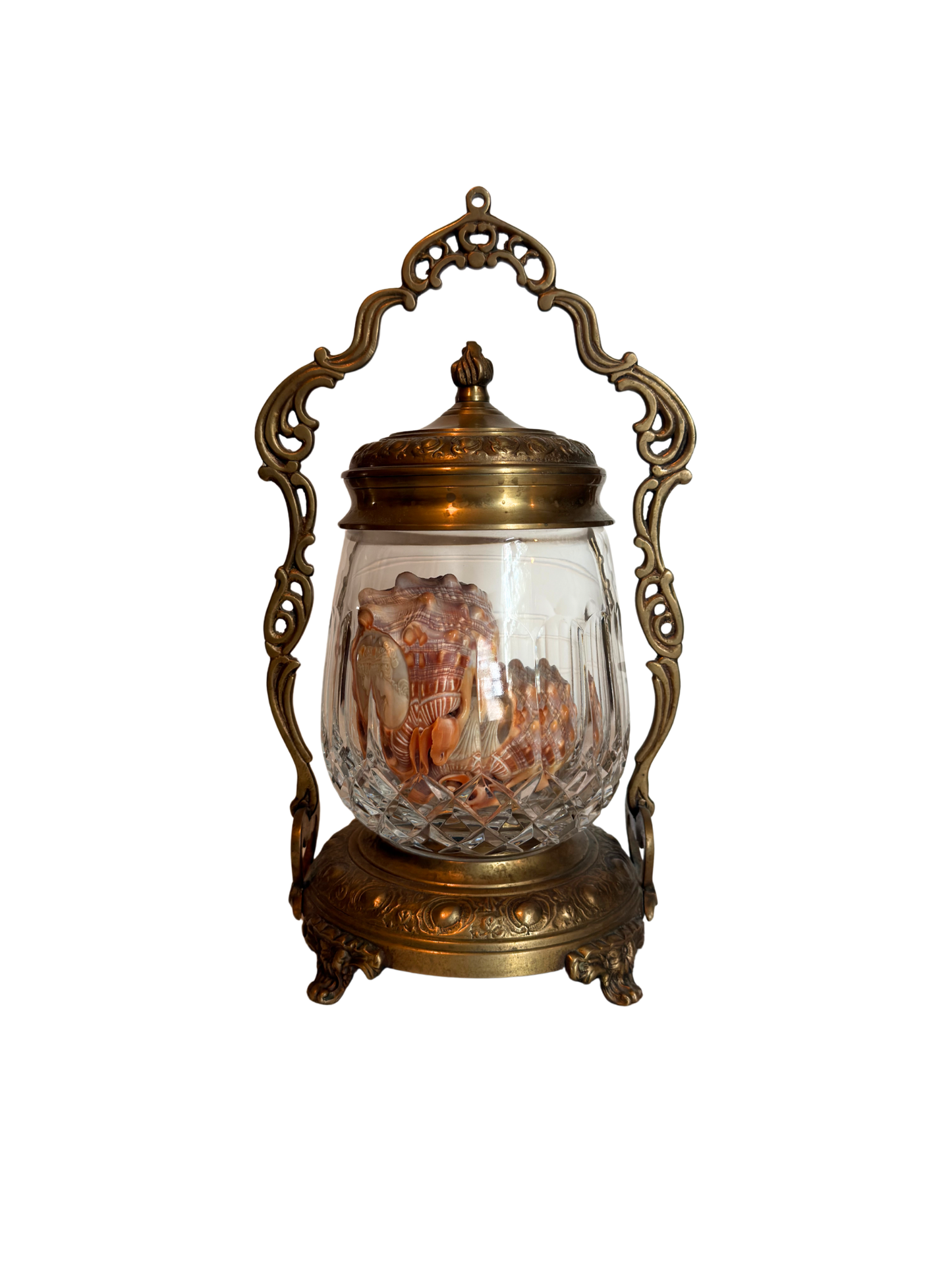 Castilian Cut Crystal & Brass Dish With Stand