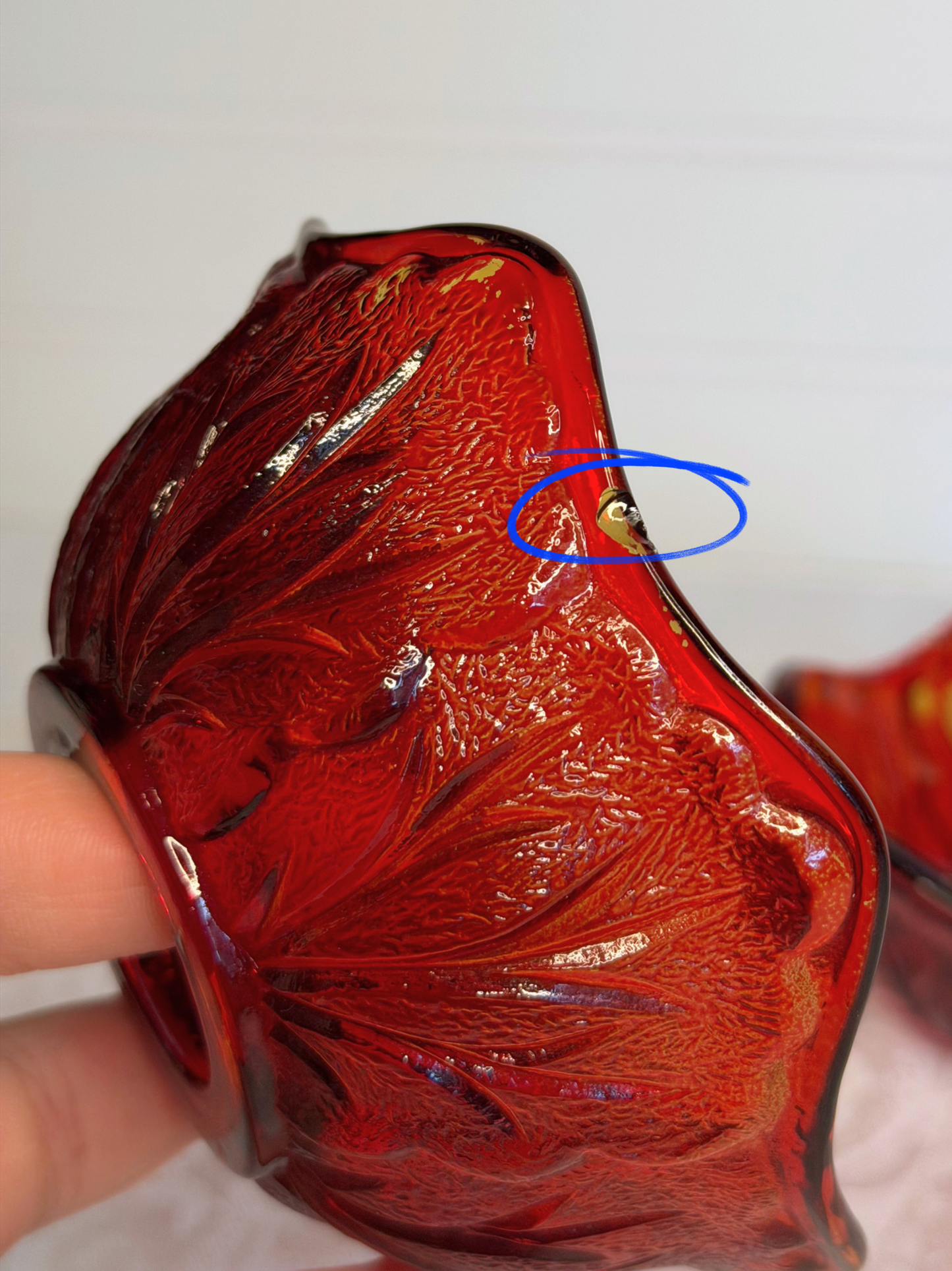 Ruby Red Indiana Glass Pebble Leaf Fairy Lamp