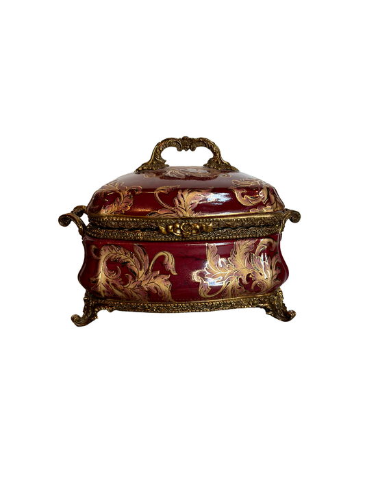 Red Porcelain & Brass Box