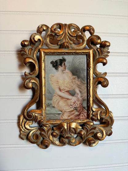 Lady in Peach Dress Painting on Porcelain