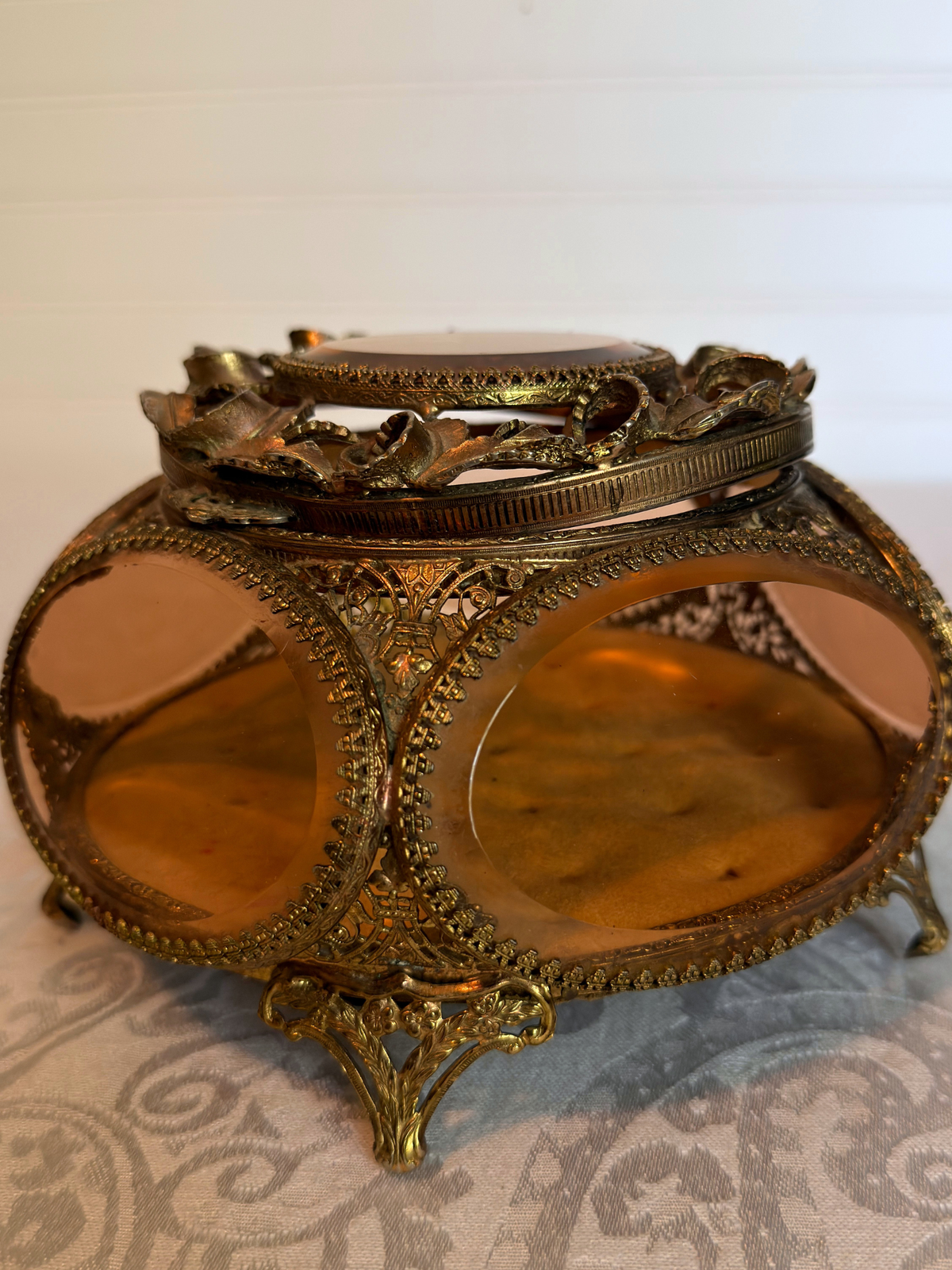 Ormolu & Pink Glass Jewelry Box