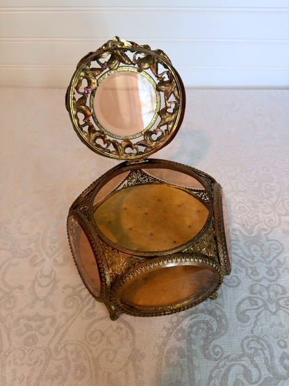 Ormolu & Pink Glass Jewelry Box