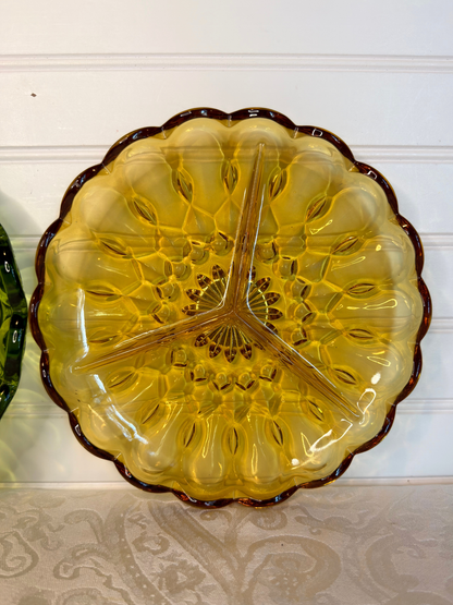 Green & Amber Divided Glass Dish