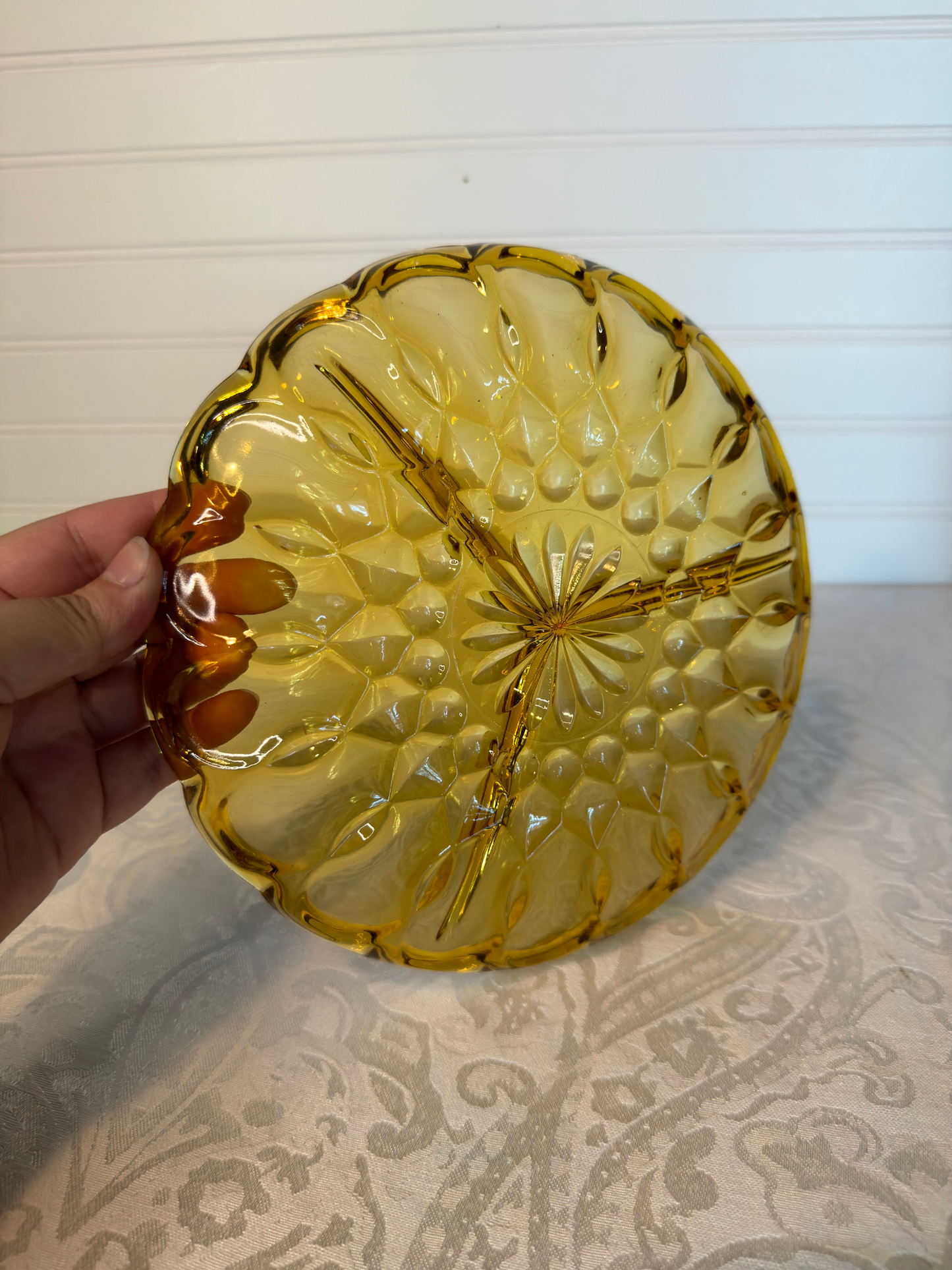 Green & Amber Divided Glass Dish