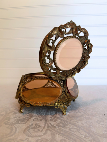 Ormolu & Pink Glass Jewelry Box