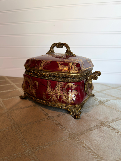 Red Porcelain & Brass Box