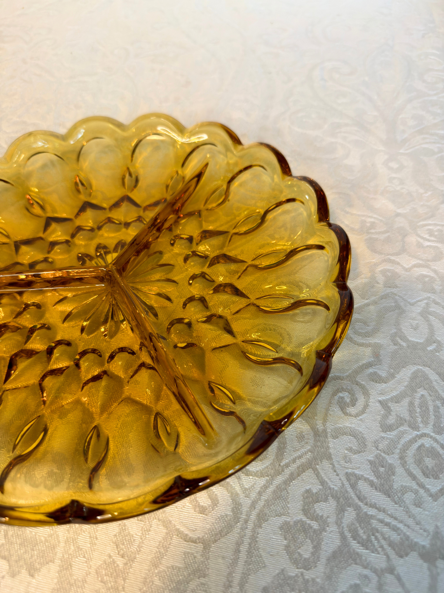 Green & Amber Divided Glass Dish