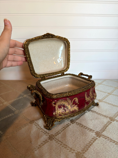 Red Porcelain & Brass Box