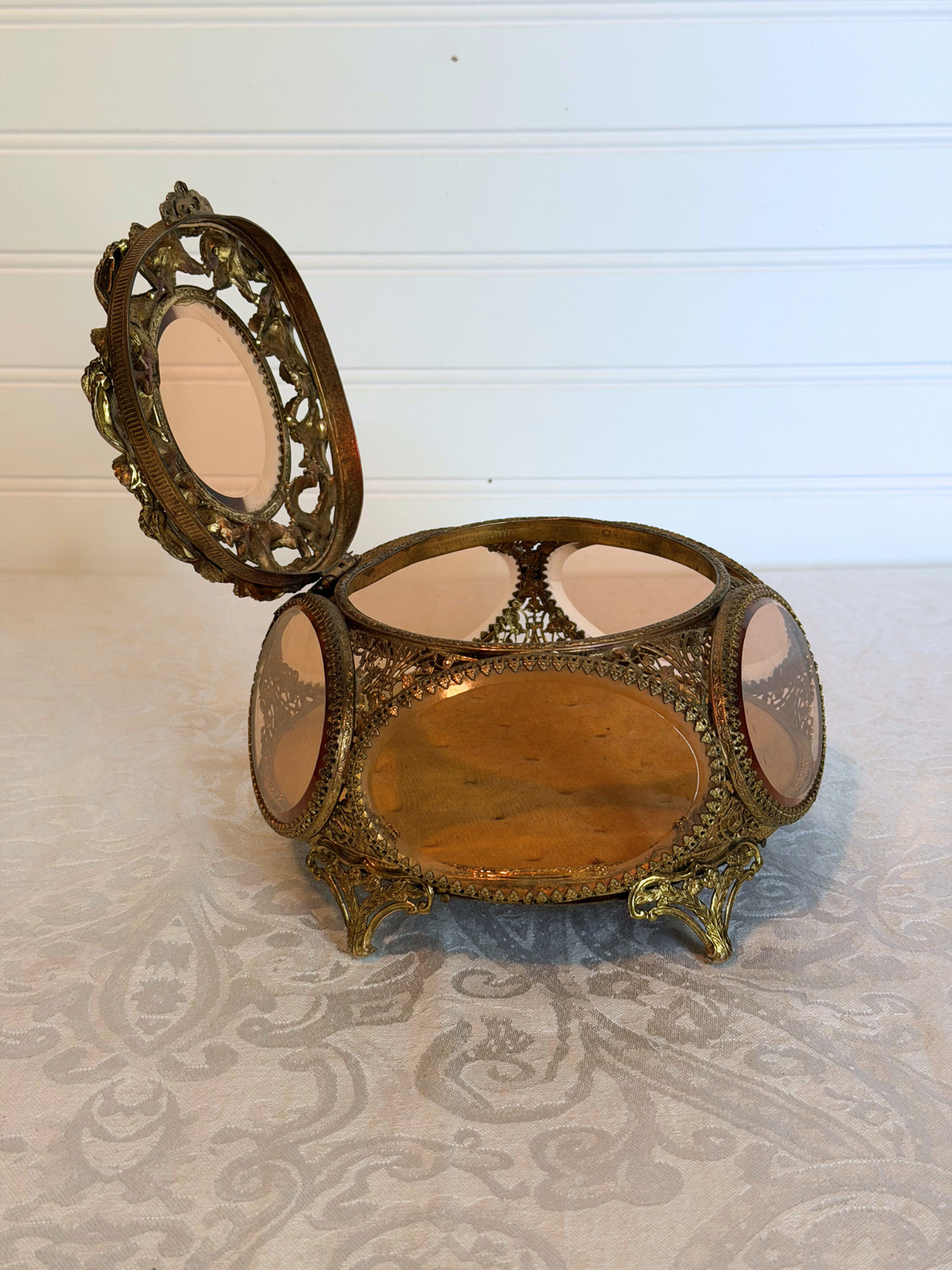 Ormolu & Pink Glass Jewelry Box
