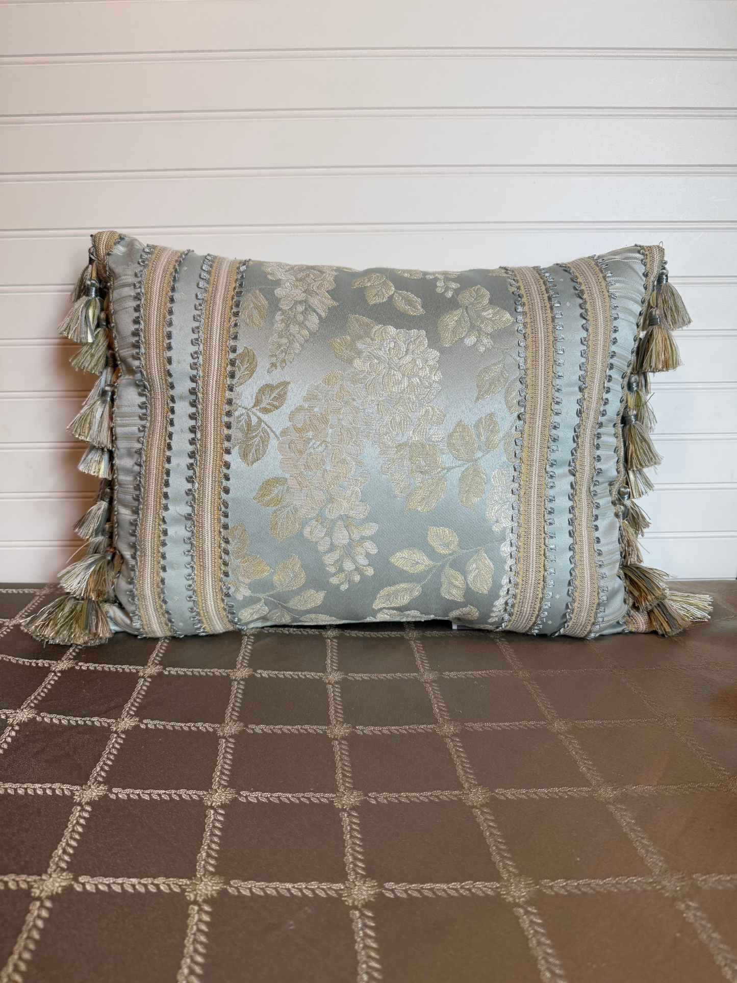 Pale Blue Floral Throw Pillow