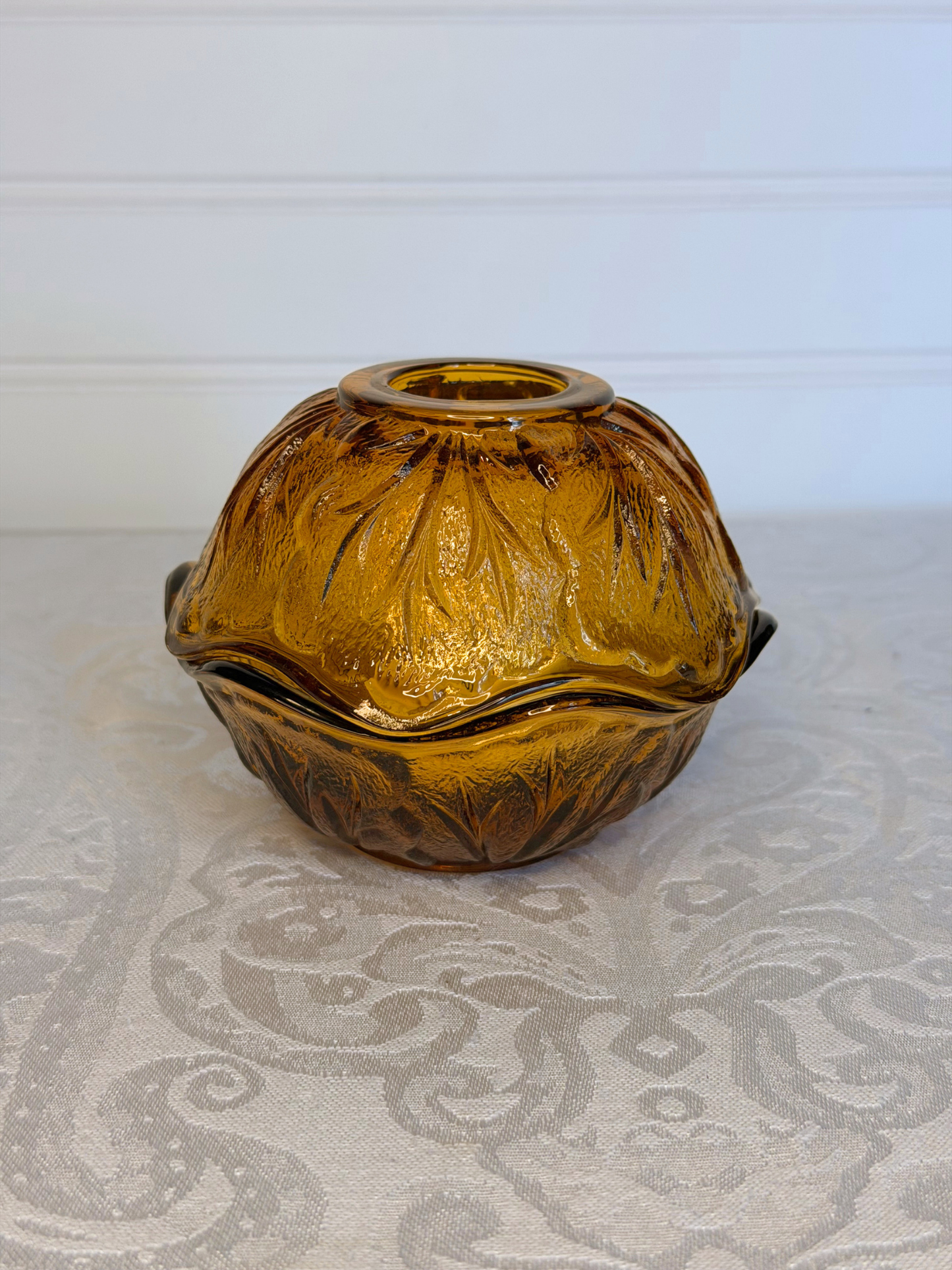 Amber Indiana Glass Pebble Leaf Fairy Lamp