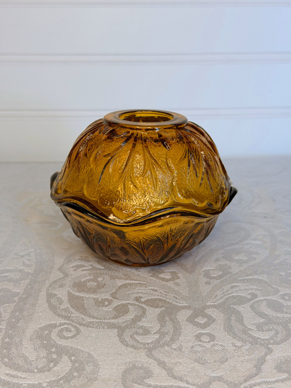 Amber Indiana Glass Pebble Leaf Fairy Lamp