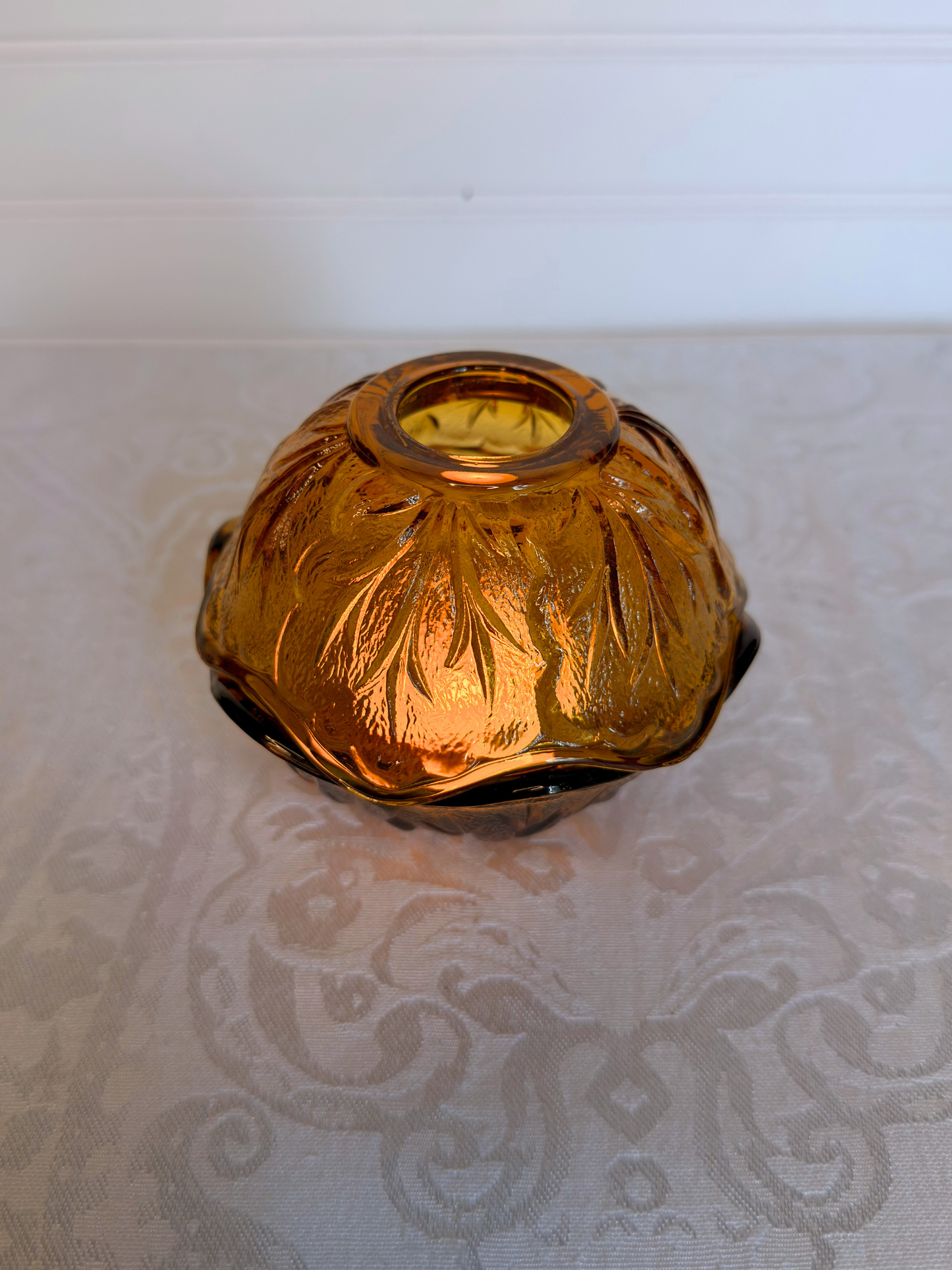 Amber Indiana Glass Pebble Leaf Fairy Lamp