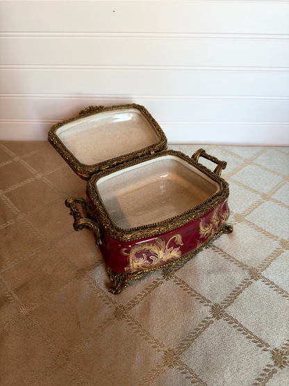 Red Porcelain & Brass Box