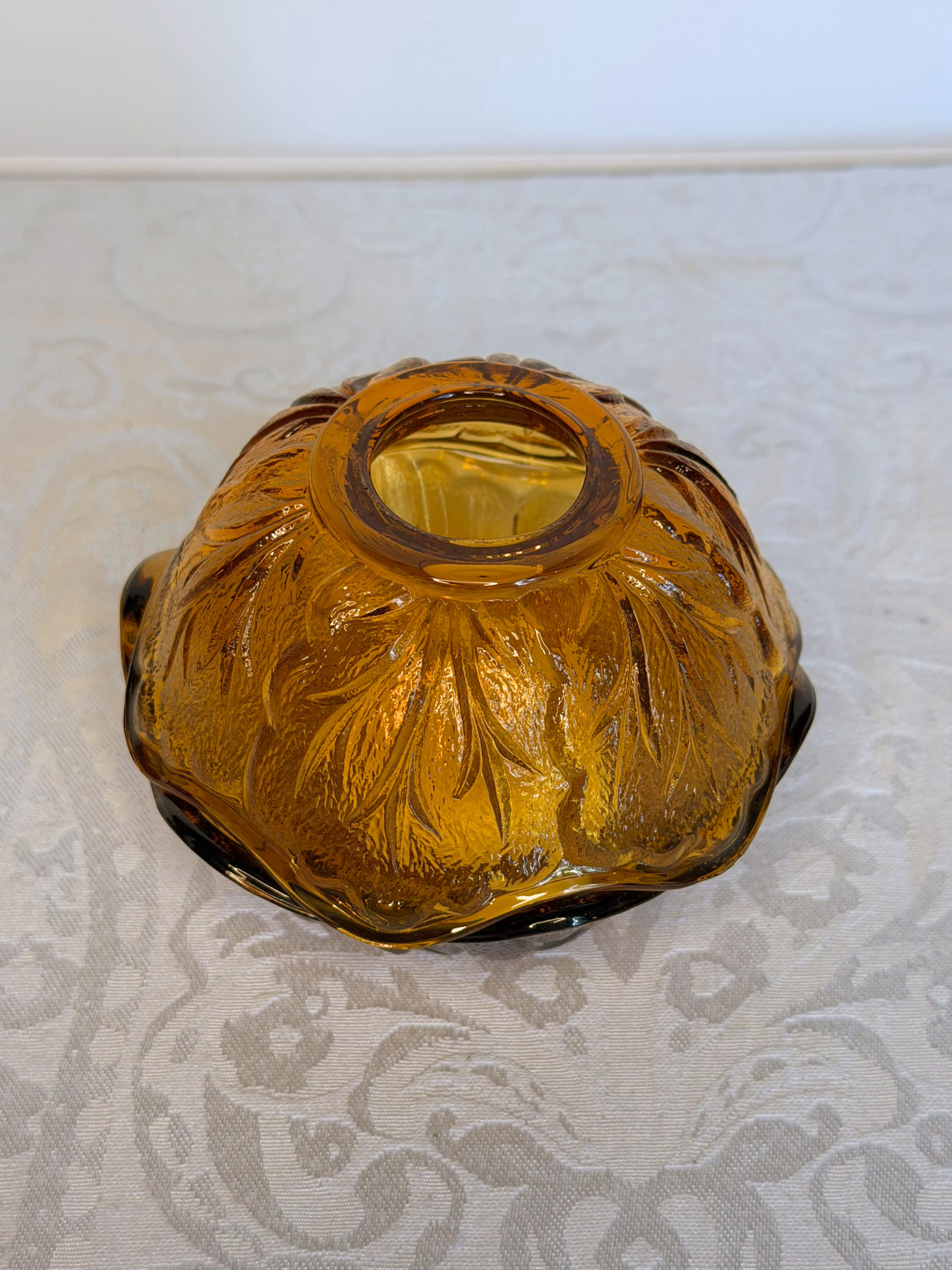 Amber Indiana Glass Pebble Leaf Fairy Lamp