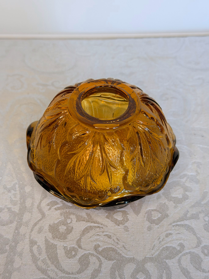 Amber Indiana Glass Pebble Leaf Fairy Lamp