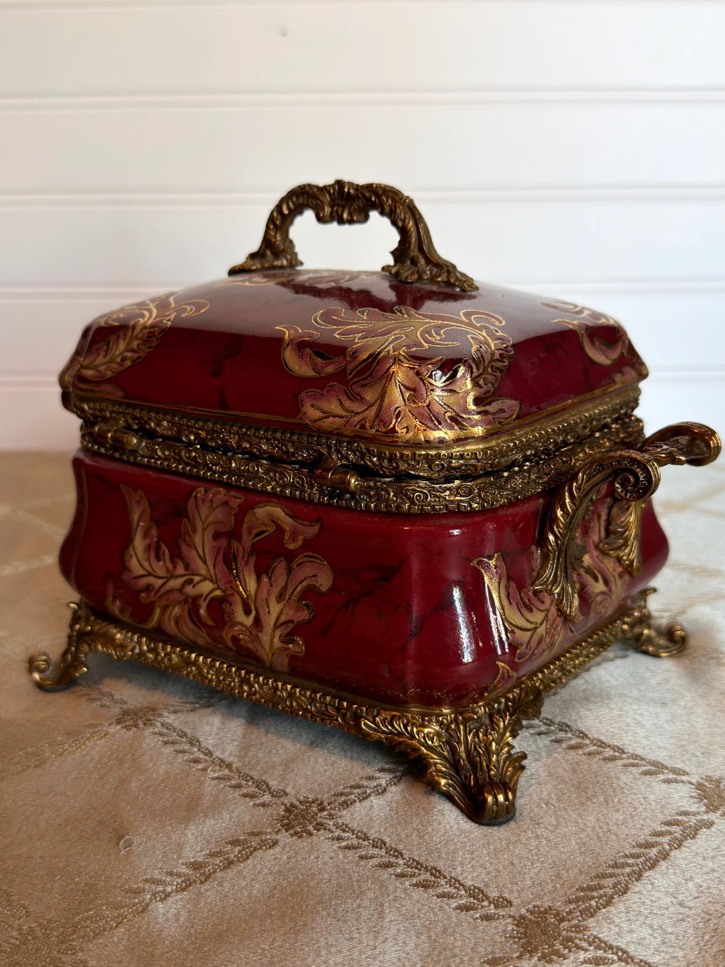 Red Porcelain & Brass Box