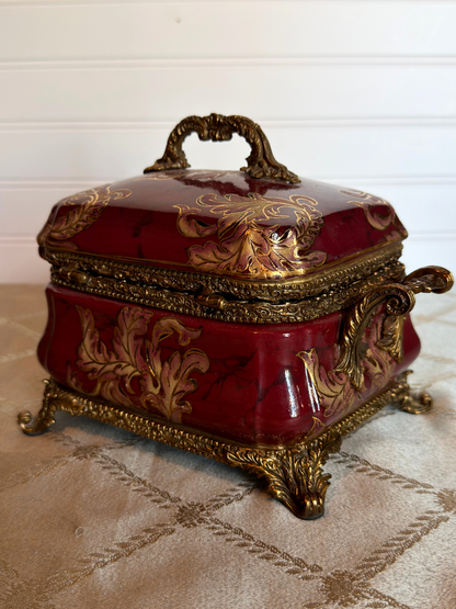 Red Porcelain & Brass Box