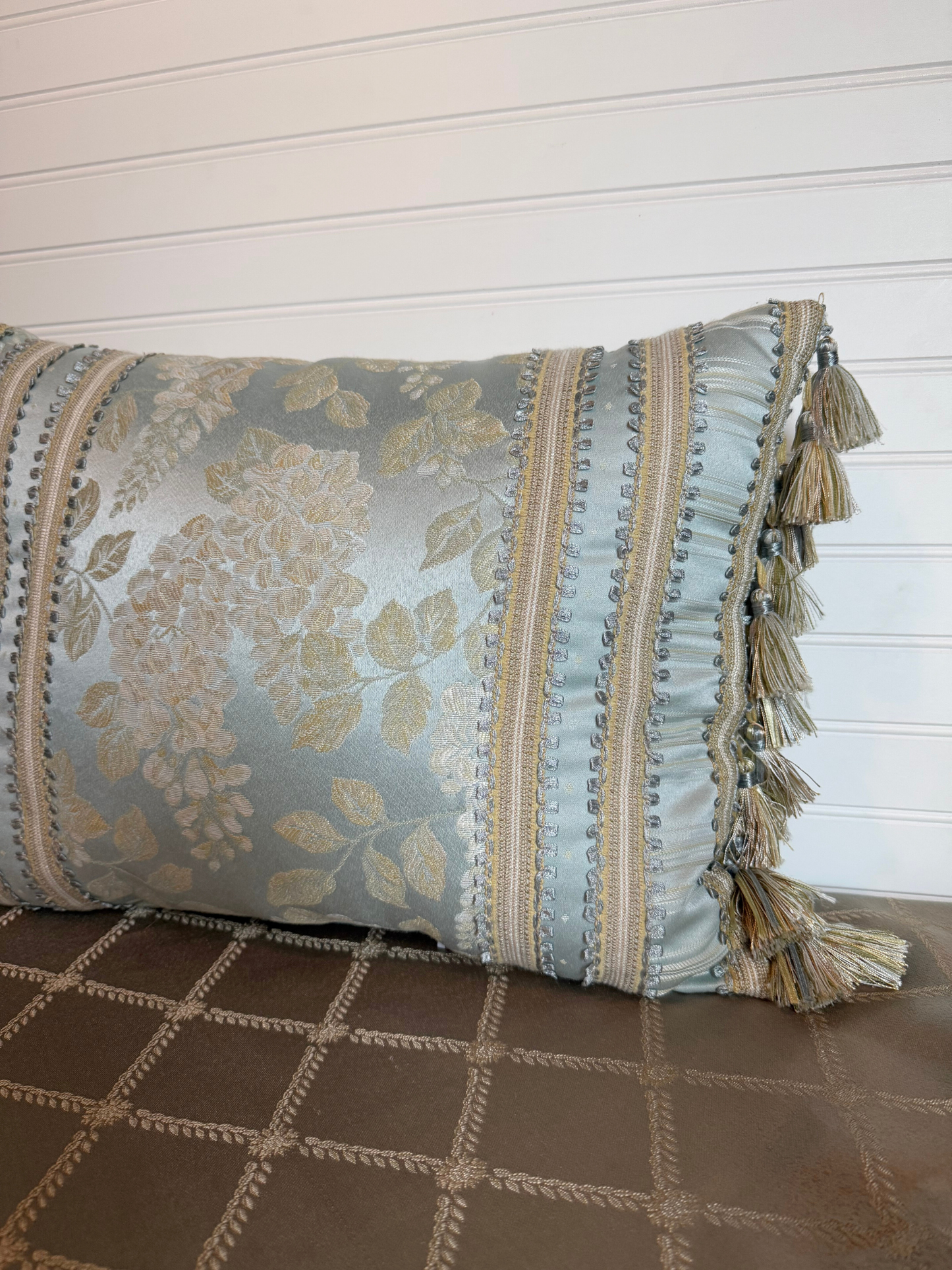 Pale Blue Floral Throw Pillow