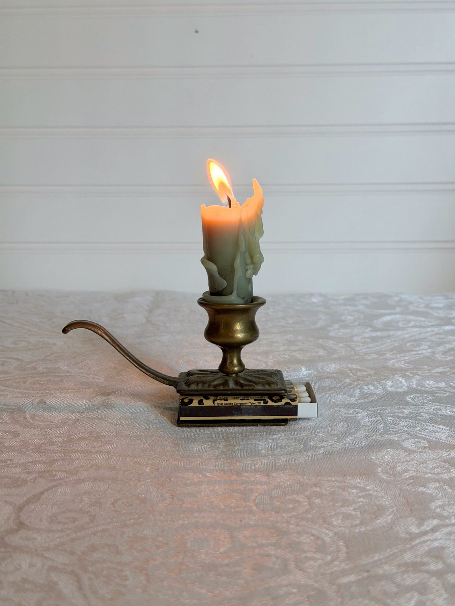 Brass Candlestick with Matchstick Holder