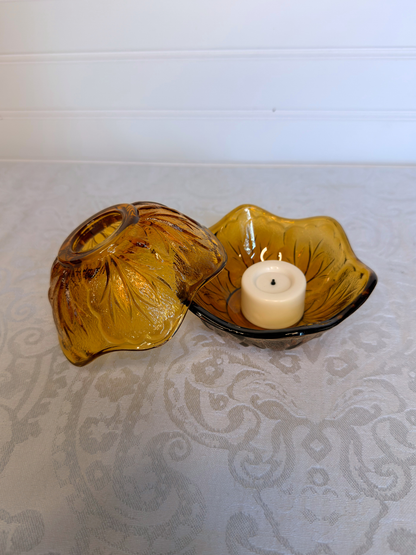 Amber Indiana Glass Pebble Leaf Fairy Lamp