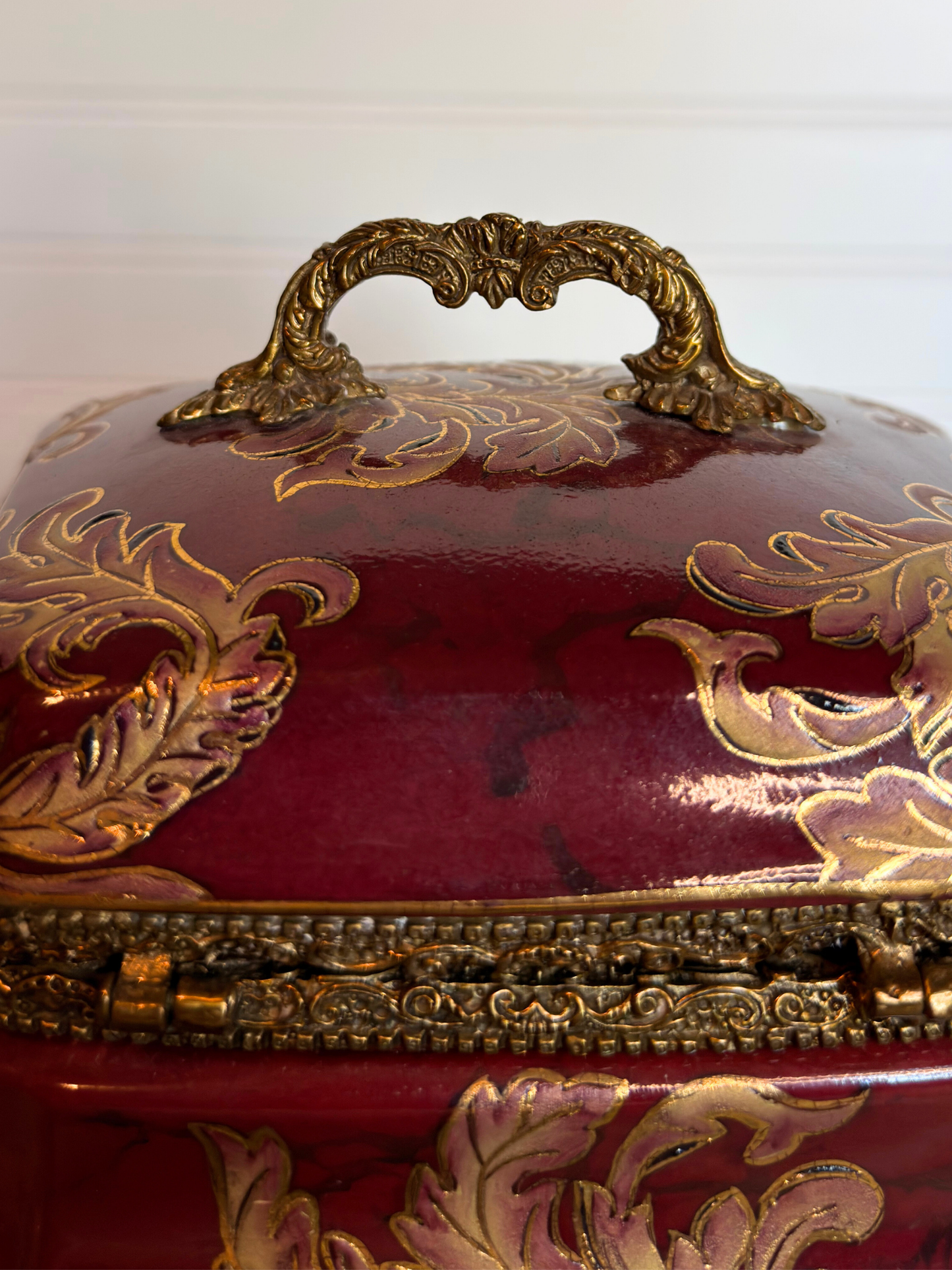 Red Porcelain & Brass Box