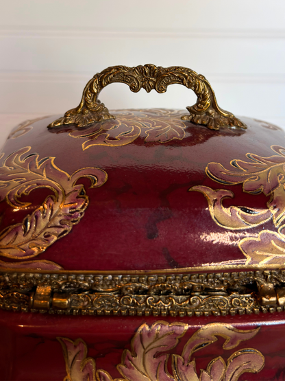Red Porcelain & Brass Box