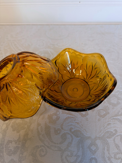 Amber Indiana Glass Pebble Leaf Fairy Lamp