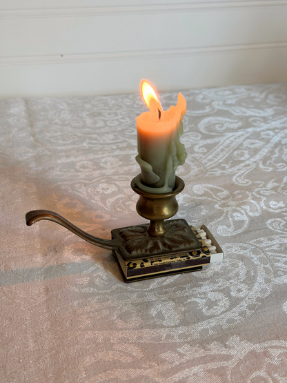 Brass Candlestick with Matchstick Holder