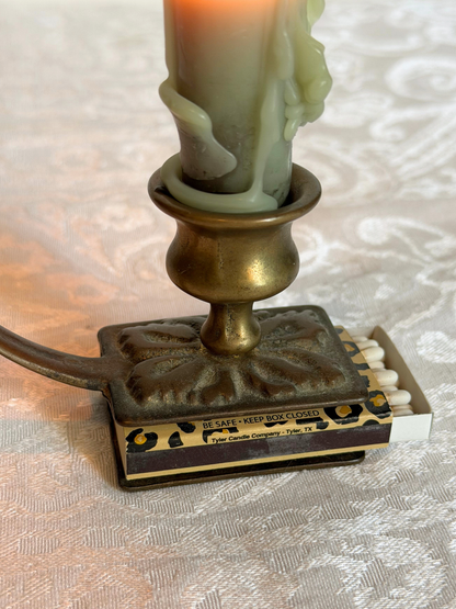 Brass Candlestick with Matchstick Holder