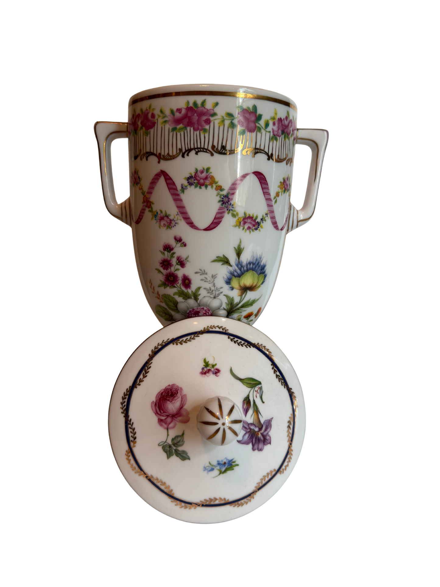 Porcelain & Gold Metal Covered Urns