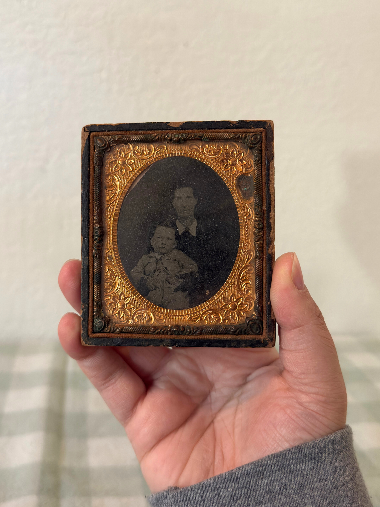 Antique Tintype Portrait of a Father & Son