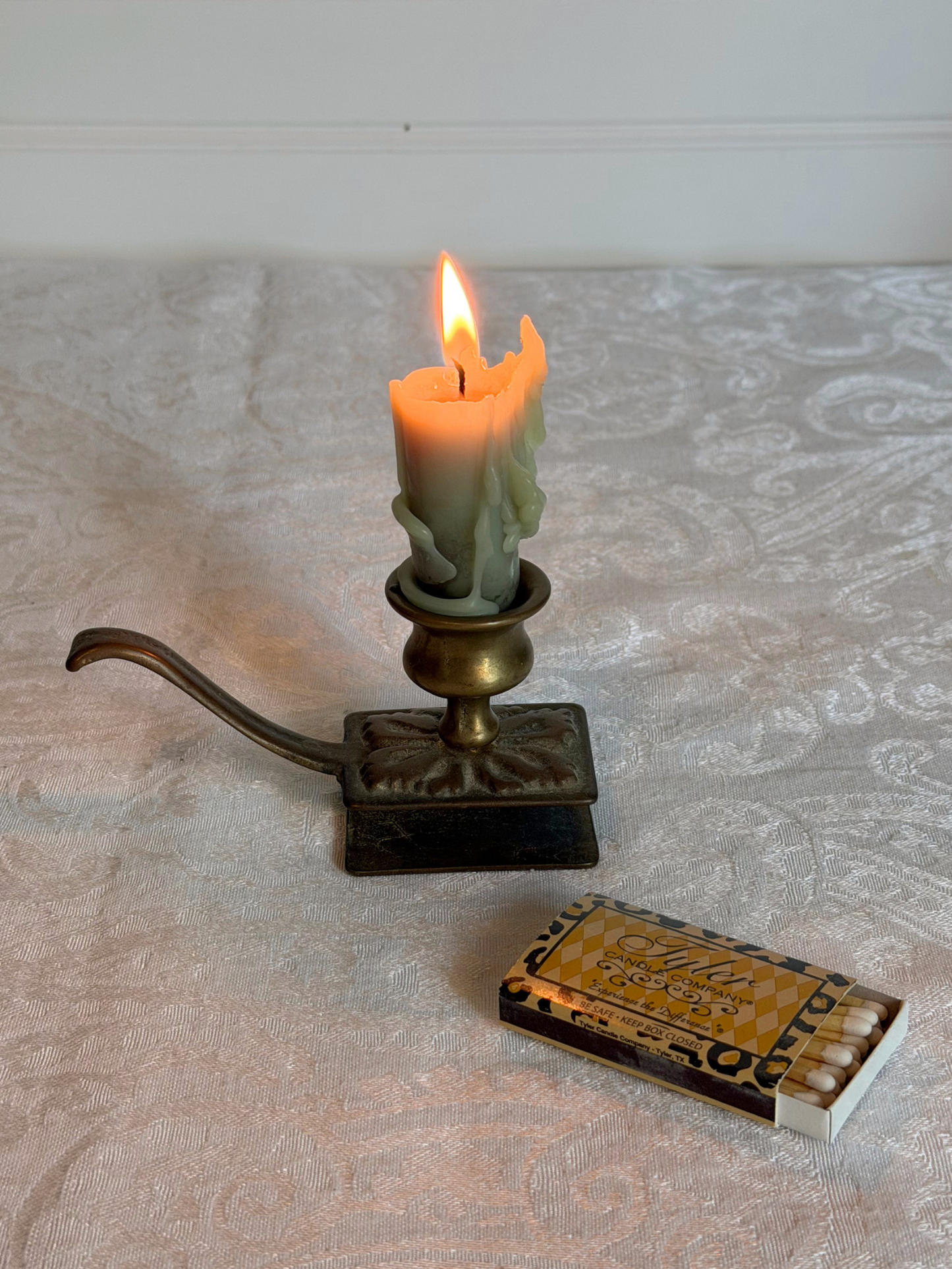 Brass Candlestick with Matchstick Holder