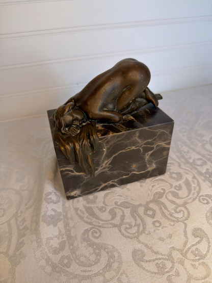 Female Nude Bronze Statue on Marble